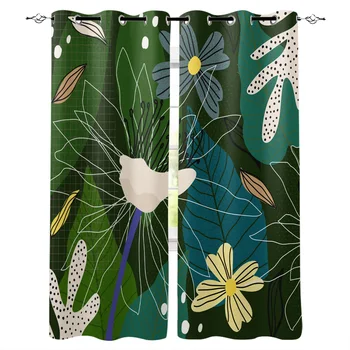 

Multi-size Hand Drawn Illustration Tropical Plant Flower Pattern Window Curtains Polyester Fabric Living Room Curtain Home Decor