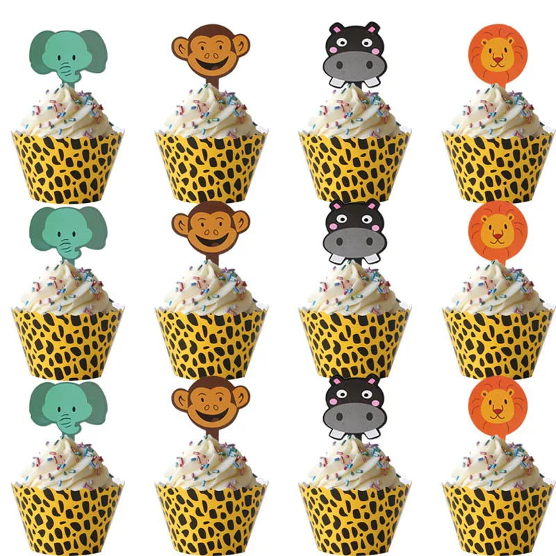 WEIGAO животные Лев зебра жираф фольгированные шары джунгли вечерние бумажная тарелка на день рождения чашка торт топперы для детей сафари подарок на день рождения - Цвет: 12sets cake decor