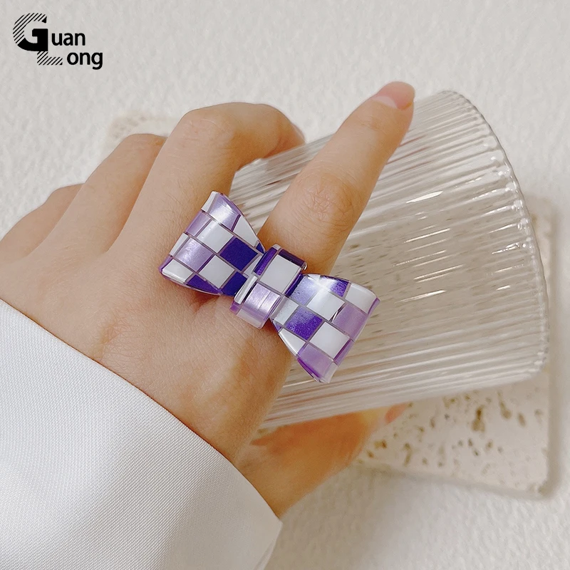 GongLong Resin Open Rings Set for Women Bow-knot Finger Rings Adjustble Jewelry