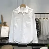 Women Shirts 2022 Spring Long Sleeve Blue Blouse Cotton Tops Female Korean Style Brief Turn Down Collar Pockets White Shirts ► Photo 1/5
