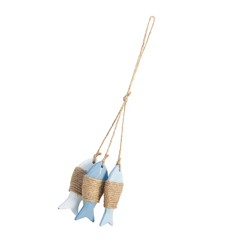 Wooden 3pcs Fishes Hanging Ornament,Mediterranean Style For Wall ,Approach 11.02x2.76x0.79inch