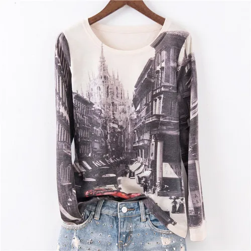B 3XL 4XL Harajuku женская футболка винтажная абстрактная маска Футболка тонкая с длинным рукавом и отделкой из бус женская футболка женские топы AA166S30 - Цвет: B