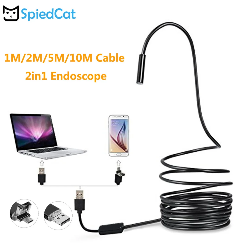 8 мм объектив 1 м/2 м/5 м/10 м Змеиный мягкий провод USB/Micro USB Android эндоскоп камера для