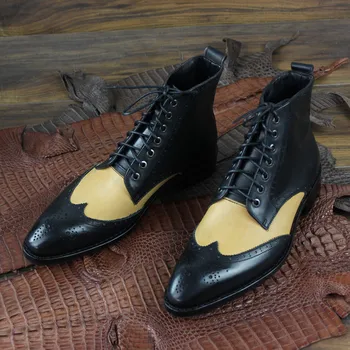 

Goodyear Boots Genuine Leather Calfskin Fashion Handmade Custom-made Lace-up Boots Pointed Toe Ankle Cow Leather Zipper Solid