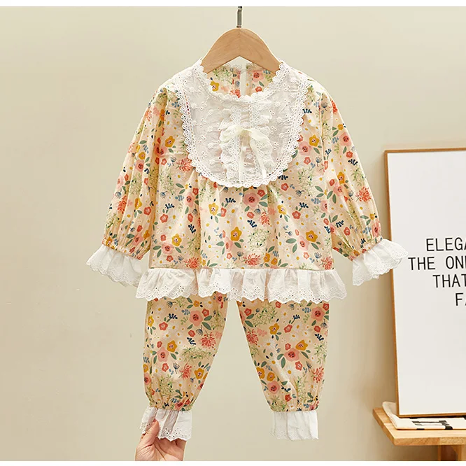 pajama sets cute	 Kid Sleepwear Girl Floral Pajama Set.Vintage Spanish Style Toddler Embroidered Lace Pyjama Set Nightwear.Children Clothing 11T designer nightgowns Sleepwear & Robes