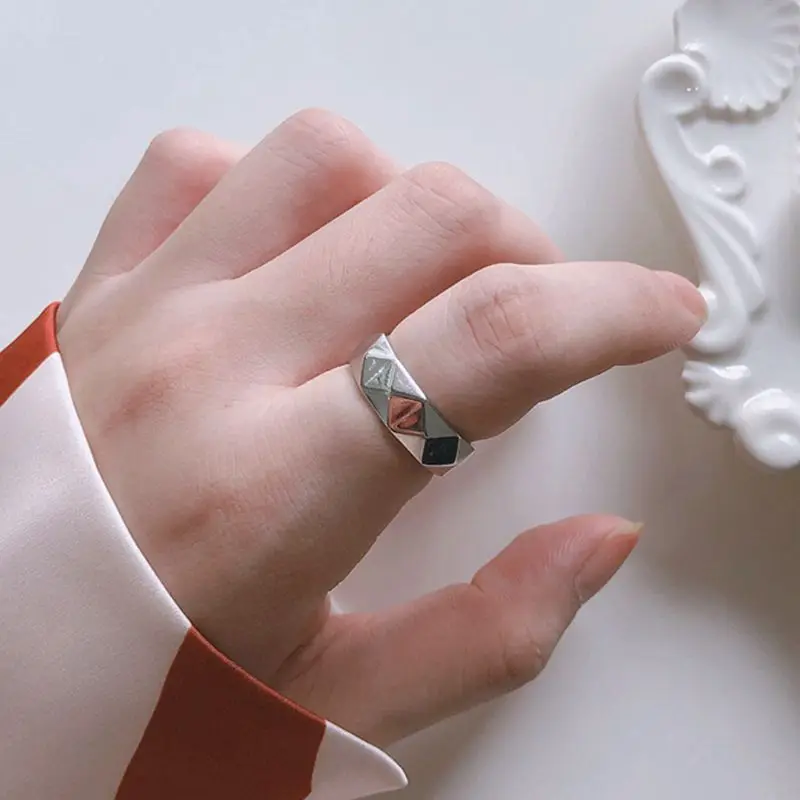 

Silvology 925 Sterling Silver Cutting Rhombus Rings Glossy Elegant INS Japan Korea Style Rings for Women Minimalist Jewelry Gift