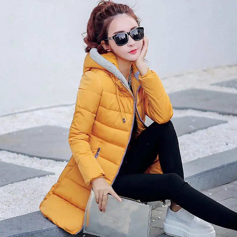 Yellow Parkas Женские зимние куртки, пальто, парка с капюшоном, теплый пуховик, хлопковая куртка, Женская Стеганая свободная, плюс Размер 3XL, пальто, женская верхняя одежда, Q1829 - Цвет: Yellow Parkas