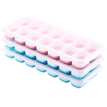 

Ice Cube Trays 4 Pack, Stackable Easy Release Silicone Ice Trays,with 4 Removable Lids, Blue+Pink