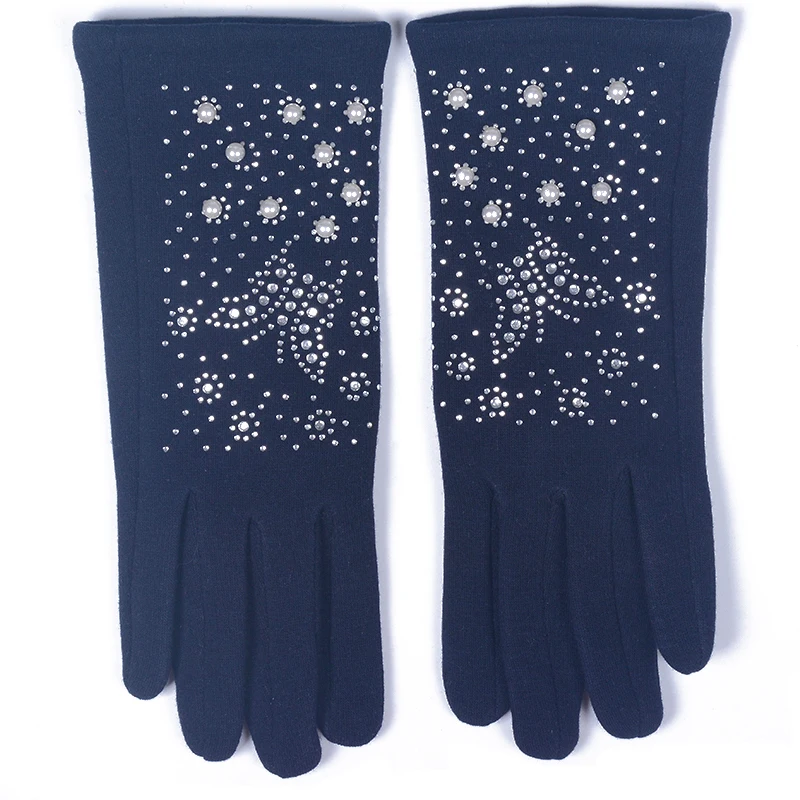 Женские зимние перчатки для сенсорного экрана Стразы Жемчуг Снежинка толстые теплые перчатки Модные элегантные полный палец варежки высокое качество - Цвет: 1-2