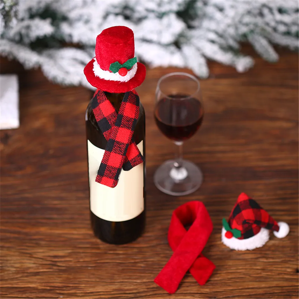 Новинка, рождественское красное вино, чехол для бутылки, креативный орнамент, шарф, шапка, комплект из двух предметов, набор для бутылки красного вина, navidad FN65