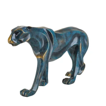 

44cm Modern Simple Art Bronze Leopard Statue Animal Cheetah Figurine Resin Crafts Desktop Decoration Office R1424