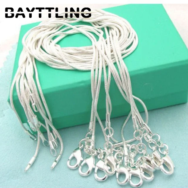 BAYTTLING 925 silver 5pcs/lot 16/18/20/22/24/26/28/30 inch 1MM snake chain necklace For women men fashion jewelry gift wholesale 1