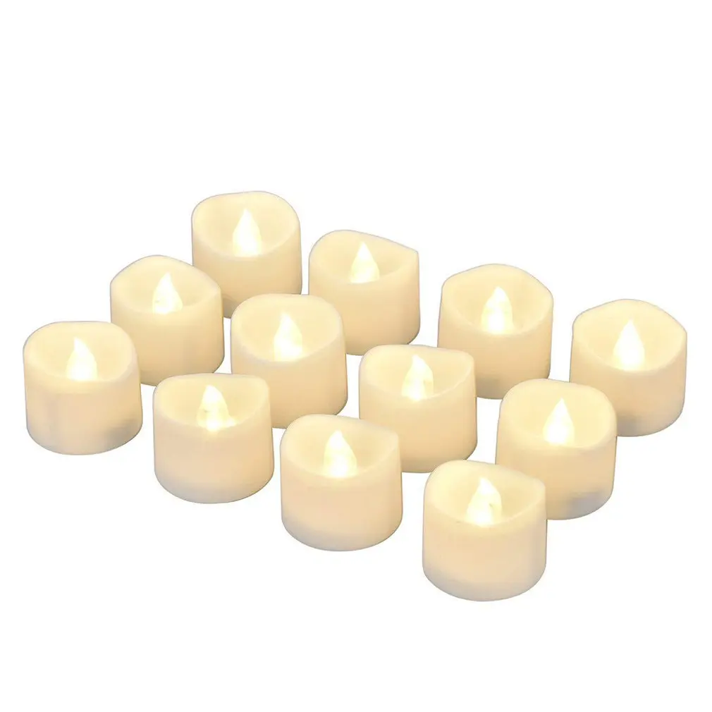 

12pcs Led Electronic Candle Light Notched Tea Wax Lamp Wave Mouth Small Tea Wax Valentine'S Day Wishing Flameless Lamp