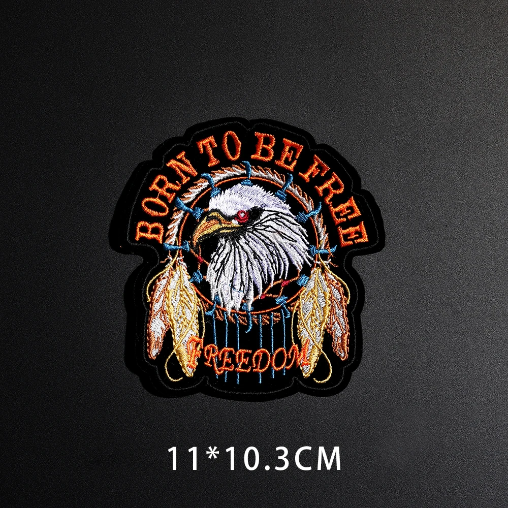 Punk Eagle Paw Live to Ride Skull Embroidery Patches for Clothing Iron on Clothes Biker Motorcycle Applique Badge Stripe Sticker