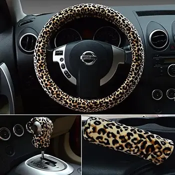 

3 Pack Plush Vehicle Steering Wheel Cover Winter Soft Car Steering Wheel Protector Universal Diameter 38cm(15") Leopard Print