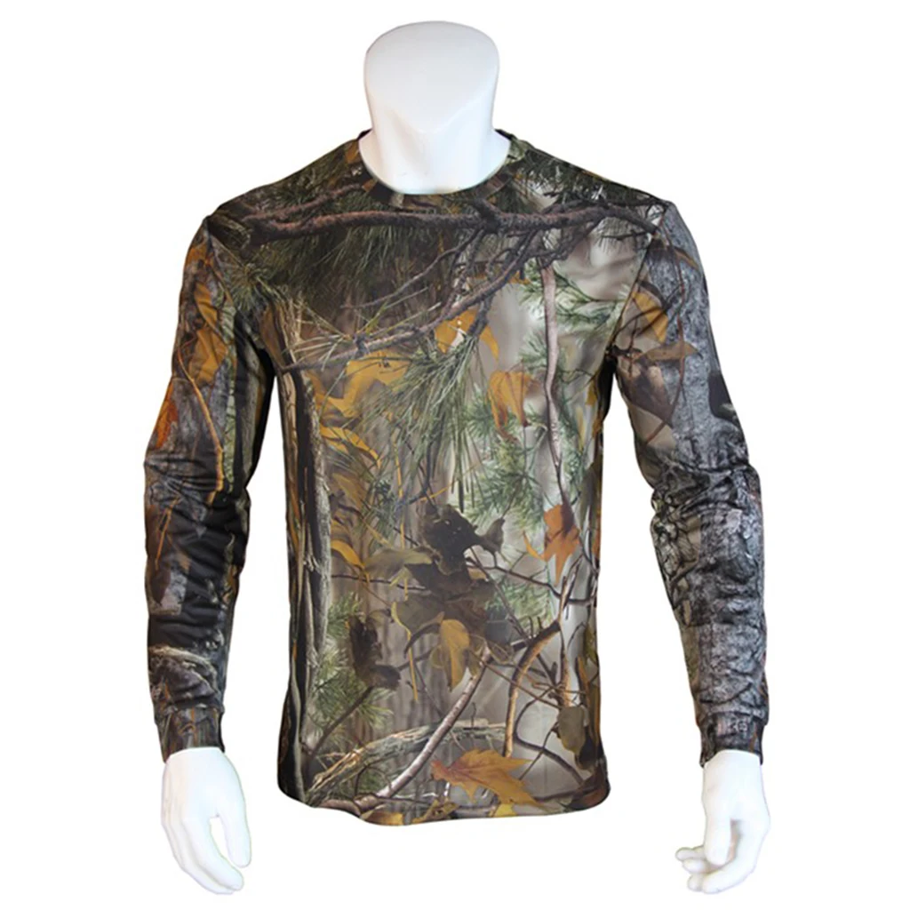 Breathable Men's Hunting Long Sleeve Camo T-shirt Antibacterial Deodorant Crewnecks Casual Sports Wear Clothing