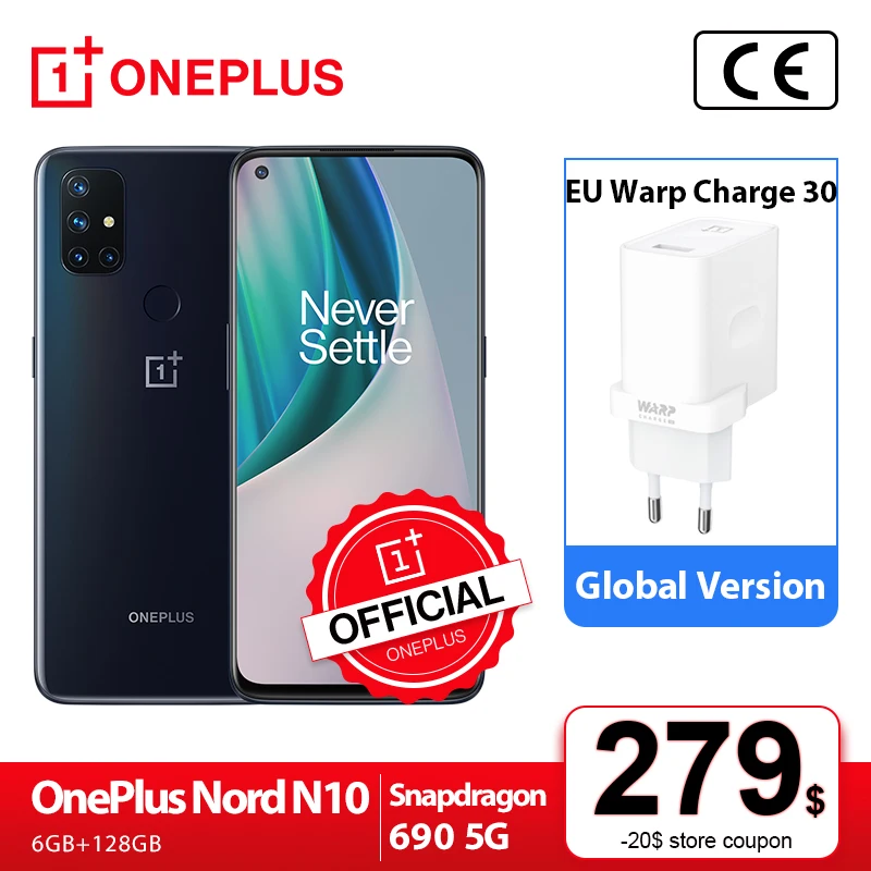 OnePlus Nord N10 5G Official Store Мировая премьера глобальная версия 6 ГБ 128 Snapdragon 690 смартфон 90