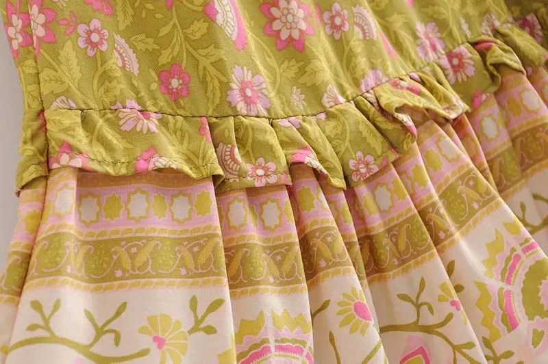 Boho шикарная летняя винтажная Цветочная Печать Лоскутная макси юбка женская модный шнурок эластичная талия отдых пляжные юбки