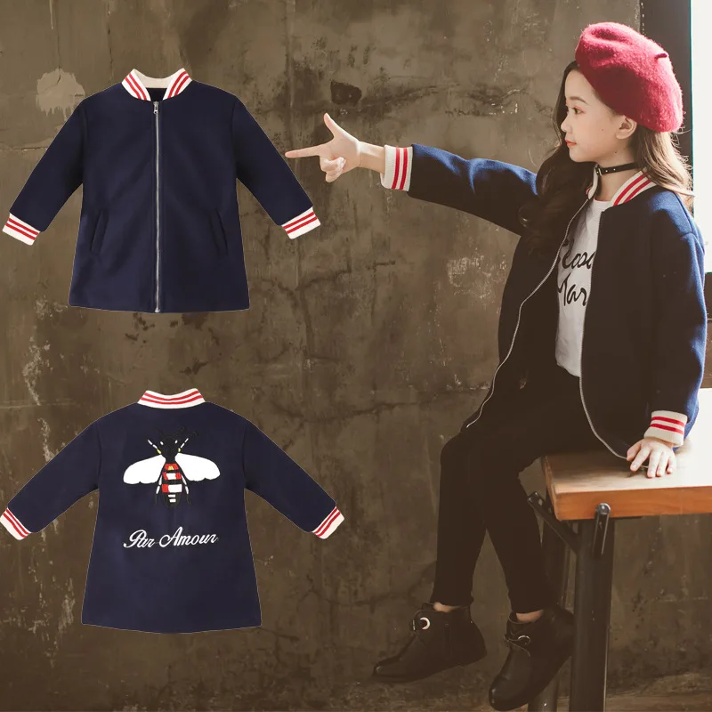 

Girls Short Duffle Coat Autumn and Winter 2018 New Style the Big Kids Foreign Style Woolen Trench Coat Girl's Coat Fashion