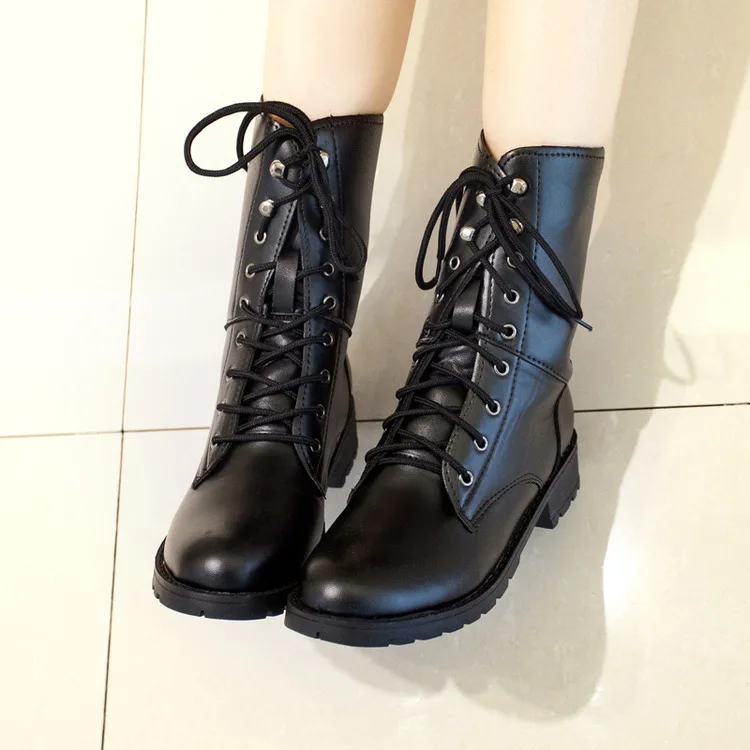

Women Shoe2019 Europe And America England Chunky-Heel Lace-up Martin Boots Korean-style Combat Boots Four Seasons Couples Boots