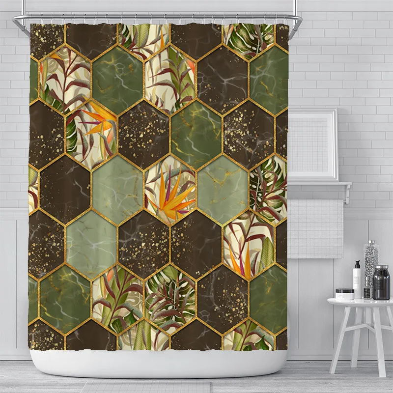 

Fun Fervent Modern Design of Green European and American Plant Wind Partition Bathroom Curtain Curtain Bathroom Geometric square