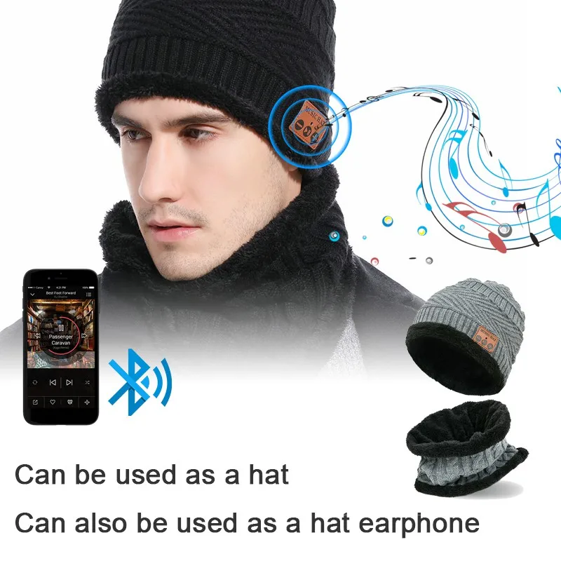 Вязаная шапка комплект шарфа для Bluetooth V4.2 для женщин и мужчин зимние теплые музыкальные наушники бини с наушниками головной убор гарнитура Новинка