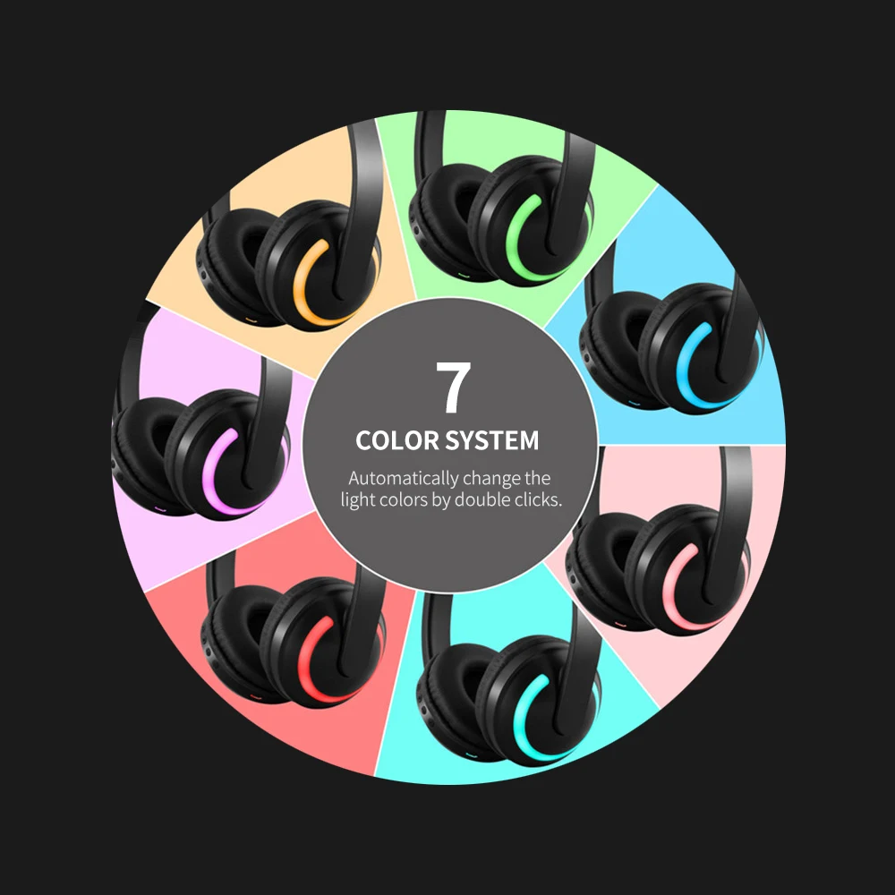 LED Cat Ear Headset Bluetooth Headphone RGB 7 Color Lights Noise Cancelling Headphones BT 4 2 Kids Earphone Supports 3 5mm Plug