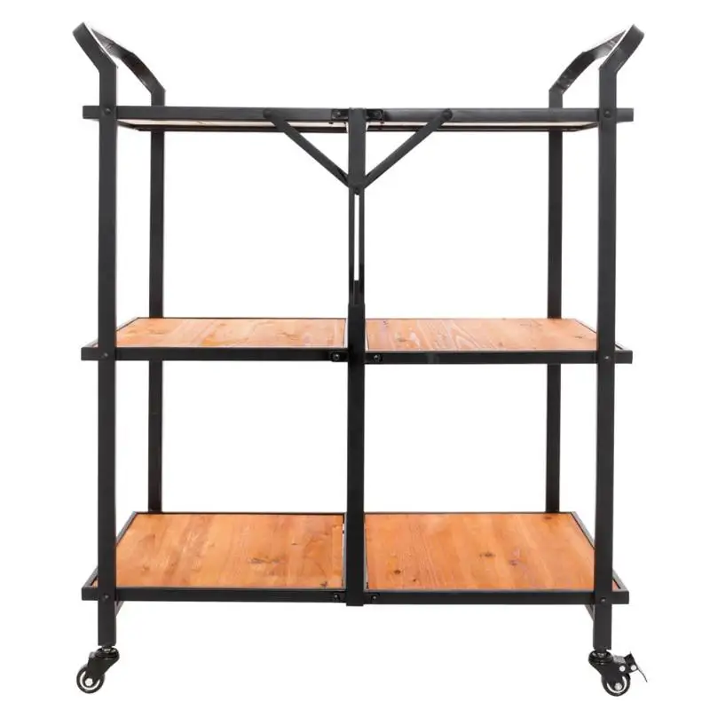 Metal Wooden Foldable Shopping Cart Luggage Trolley Trailer with Wheels