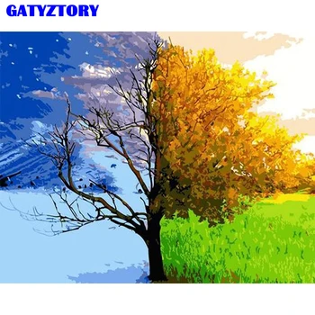 

GATYZTORY Frame Landscape Winter&Spring Tree Hand Painted Painting by Numbers Diy Unique Gift Wall Art For Home Decor