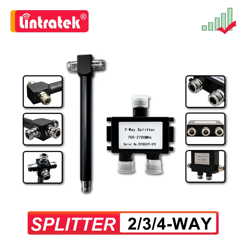 Lintratek 700/800-2700mhz Power Splitter For 2G 3G 4G Cellphone Signal Booster Repeater Amplifier N Female Connector 2/3/4-Way catv2017 cheapest cable tv signal amplifier 1 in 8 out amp video booster splitter amplifiers ac220v 50hz 2w divider