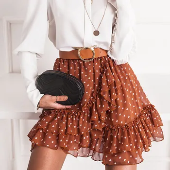 

Polka Dot Printed A-line Mini Skirts Women Boho Ruffled High Waist Sweet Short Skirt Female 2020 Summer Holiday Ladies Bottoms
