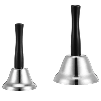 

New 2 Pieces Steel Handbell Hand Bell Call Bell Black Wooden Handle Diatonic Metal Bells Musical Percussion