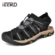 Breathable Mesh Men Sandals Hand-made Summer Beach Sandals Protective Outdoor Sandals