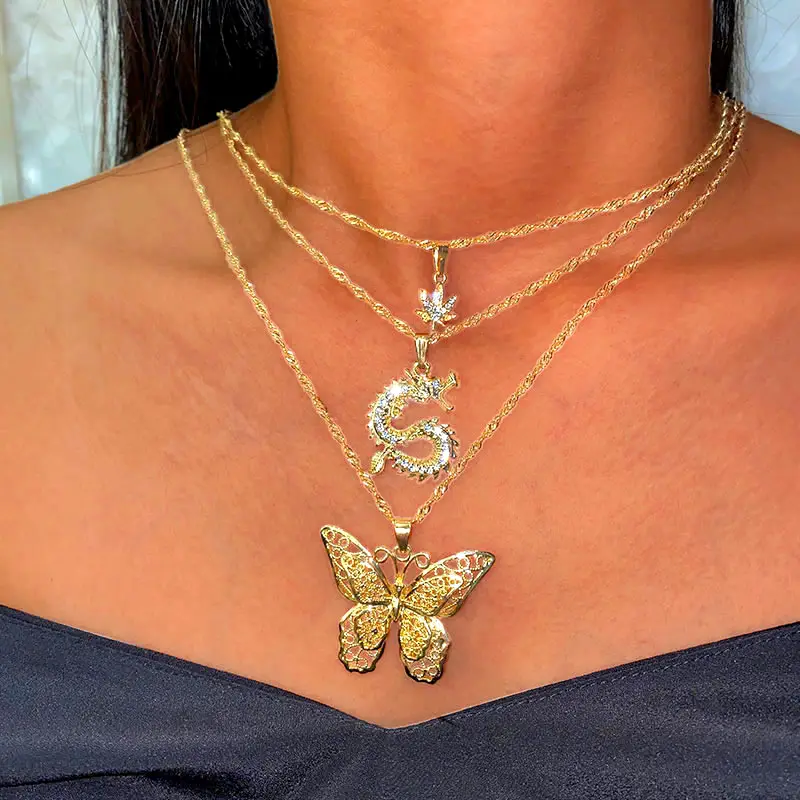 Bohemian Multilayer Necklaces For Women Men Gold Butterfly Portrait Coin Cross Crystal Chokers Necklace Trendy New Jewelry Gifts