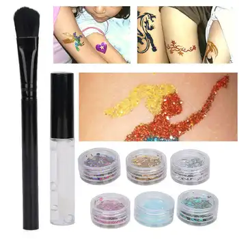 

6 Colors Body Painting Glitter Powder Face Hair Glitter Glue Christmas Makeup Tool Kit Halloween Party Face Body