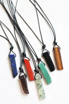 

10Pcs/Lot Natural Lapis Prehnites Stone Smoky Color Quartz Slab Point Beads Pendant Leather Adjustable Necklace Jewelr 18inch