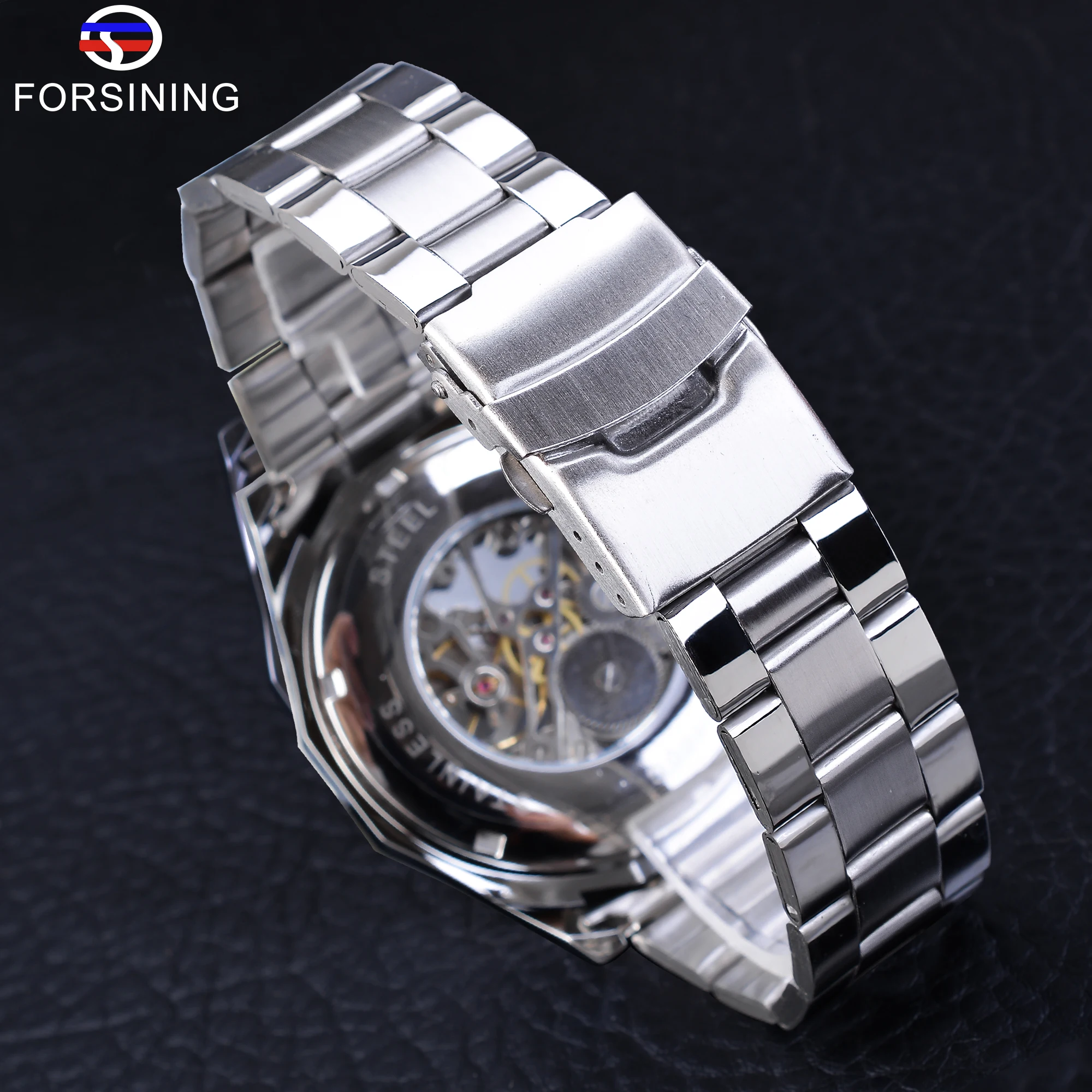 Silver Stainless Steel Waterproof Military Sport Casual Mechanical Wrist Watch Mens Watch Luxury Clock