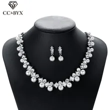 Серьги в форме СС и ожерелье, жемчужные Ювелирные наборы, романтические свадебные аксессуары для невесты, женские вечерние Роскошные элегантные стильные Изящные D069