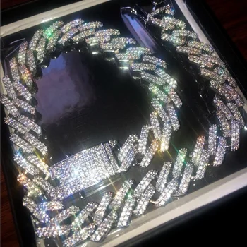 

2020 Iced Out Paved Rhinestones Gold Silver Full Miami Curb Cuban Chain CZ Bling Rapper Necklaces for Men Hip Hop Jewelry
