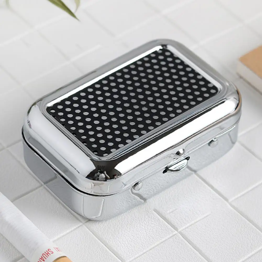 Square Metal Ashtray Holder with Lockable Lid Portable Desktop Smoking Tobacco Ash Storage Case