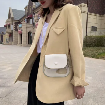 

PVC Transparent Saddle Bag Classic Texture Delicate Design Creative Women Small Shoulder Messenger PU Chain Handbag Purse