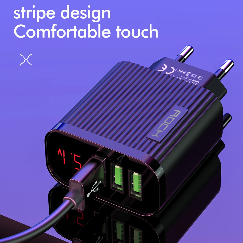 ROCK 3 USB зарядное устройство для телефона 3A MAX EU настенное зарядное устройство для iPhone 11 X XS MAX samsung Xiaomi умное быстрое зарядное устройство с светодиодный дисплеем