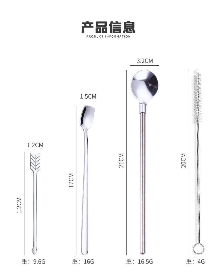 1 Set Stainless Steel Straw Cutlery Set Portable Tableware Creative Straw Spoon Stirring Spoon 8 Sets Of Multi-color Optional