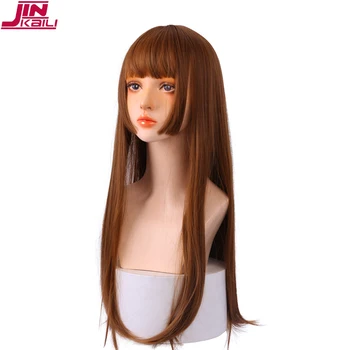 

JINKAILI Long Straight Hair Brown Synthetic Wigs for Women Fashion Female Cosplay Party Christmas Wigs Free Gifts