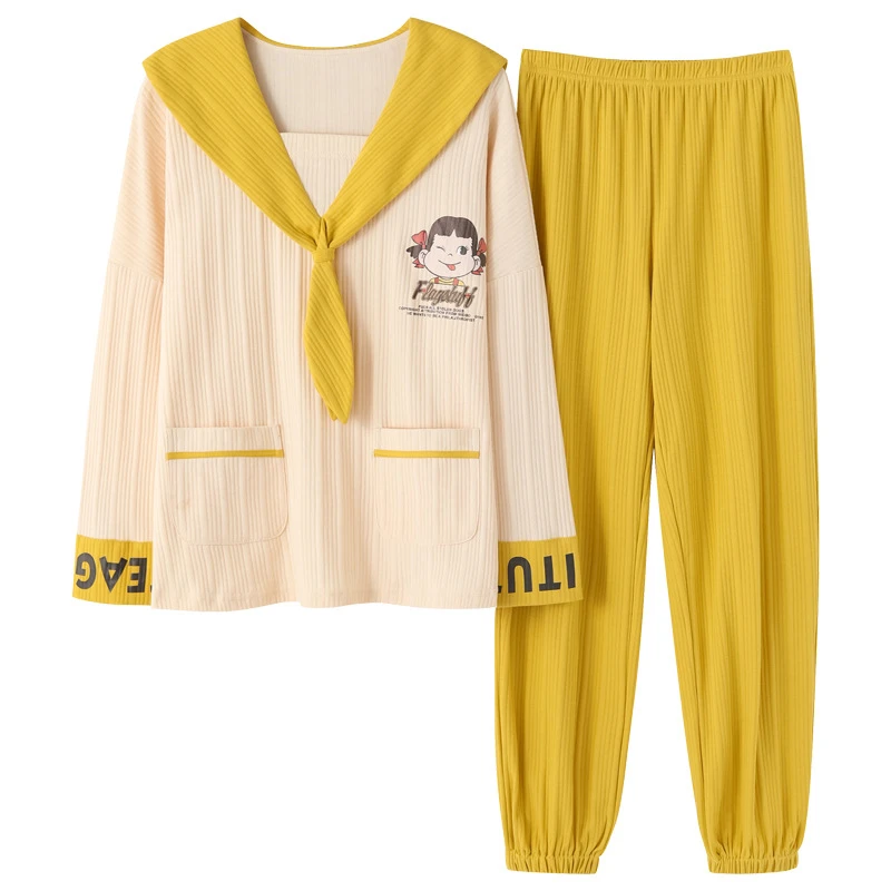 

Autumn and winter ladies new style cotton ribbed long-sleeved suit cute princess style loose plus size cotton home service suit