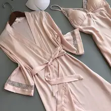 Genuo, новинка, женский халат и платье, наборы, сексуальные, кружевные, для сна, для отдыха, пижама, с длинным рукавом, для девушек, для сна, халат, ночное платье с накладками на груди