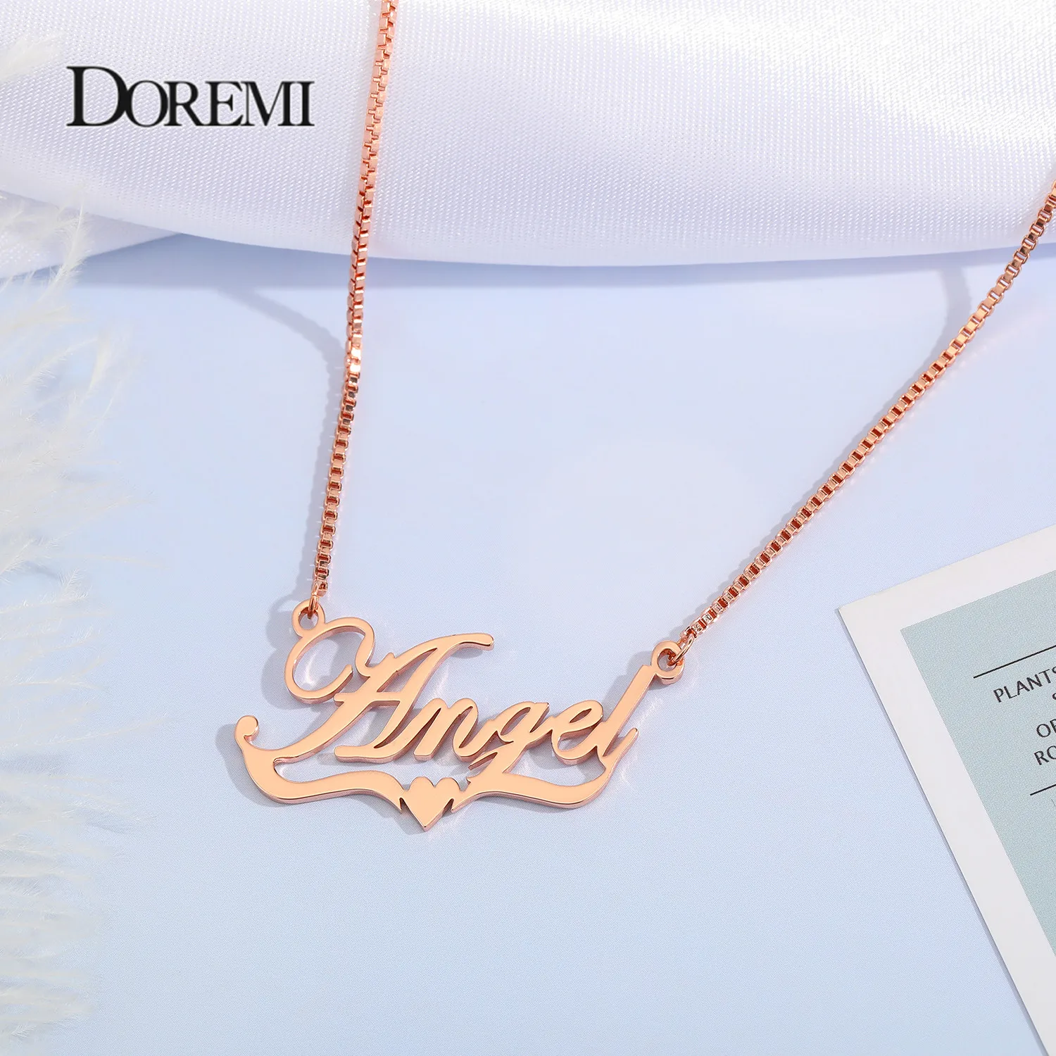 DOREMI Handmade Custom Name Personalized Name Necklaces for Women Men Stainless Steel Jewelry Heart Statement Choker Box Chain