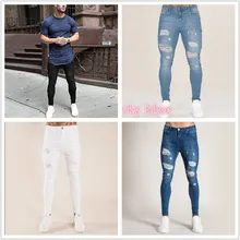 Pantalones vaqueros rasgados muy ajustados para hombre, Jeans elásticos de Hip Hop, color negro, blanco, azul oscuro, azul claro, novedad