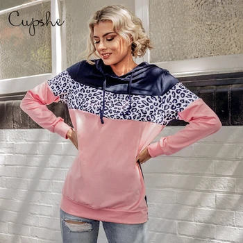 

CUPSHE Leopard Colorblock Hoodie Women Long Sleeve Sweatshirt Pullovers Tops 2020 Spring Autumn Female Sportswears Streetwears