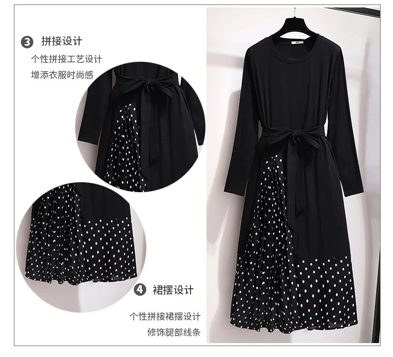 Vestidos Mujer Real Ukraine Vadim Transfortegy Large Womens Dress 2020 Korean New Slim Wave Point Thin Waist Long Sleeve 61471 